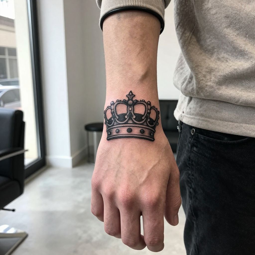 Crown hand tattoo idea for men