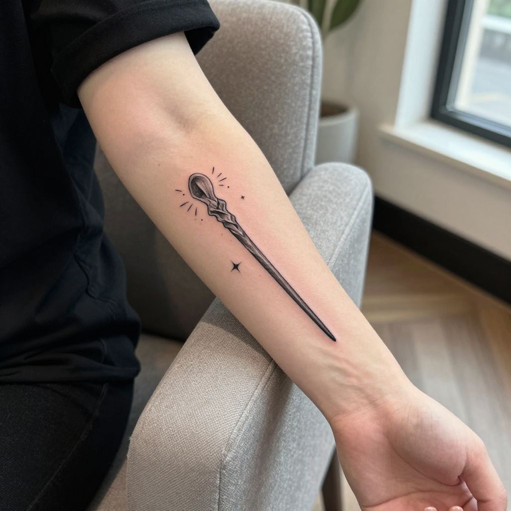 Harry Potter tattoo ideas - A Wand with Spark Trails