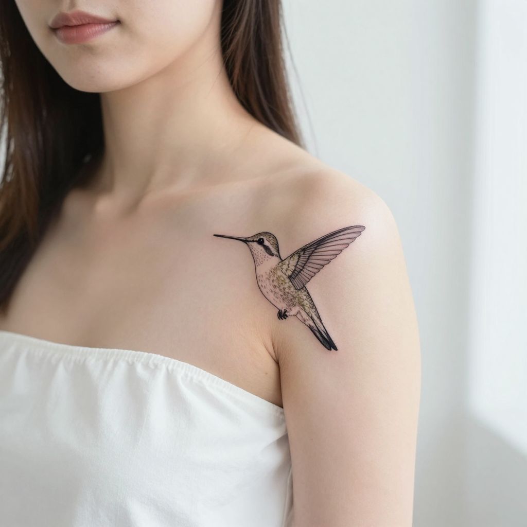 Tiny Fine Line Hummingbird tattoo idea
