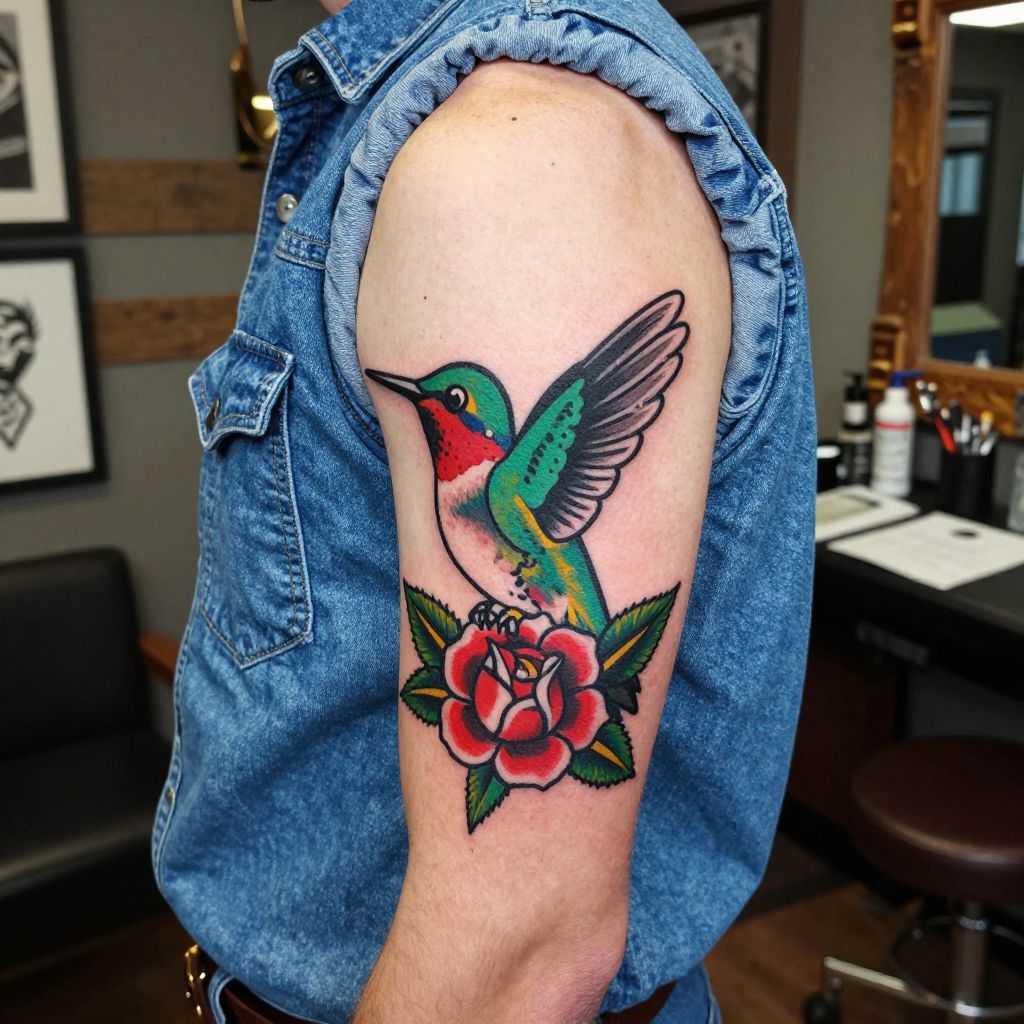 Traditional Style Hummingbird tattoo idea