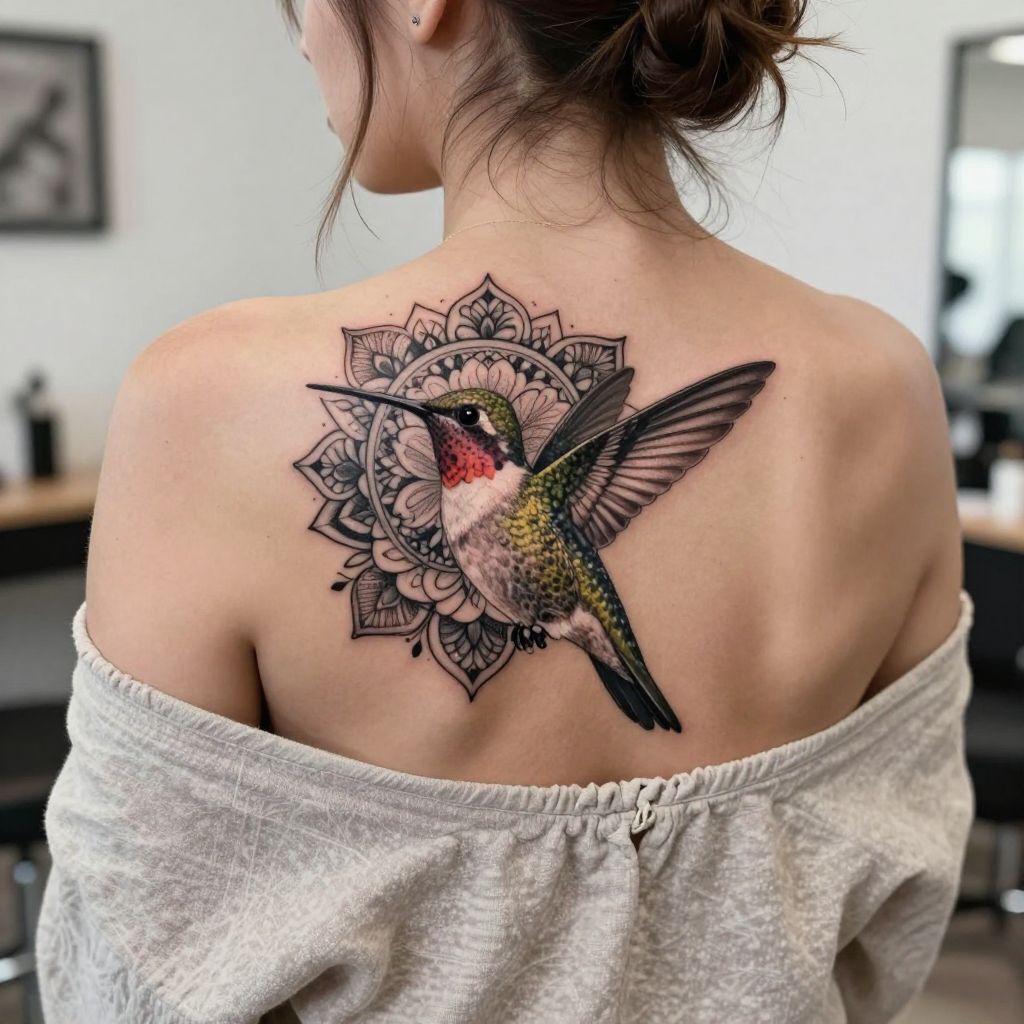 Hummingbird With Mandala Accents tattoo idea
