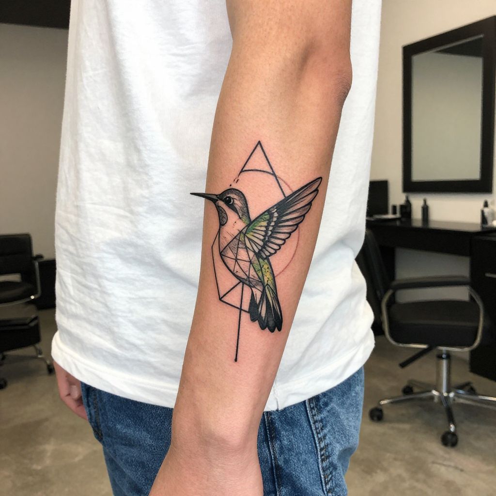 Geometric Hummingbird tattoo idea