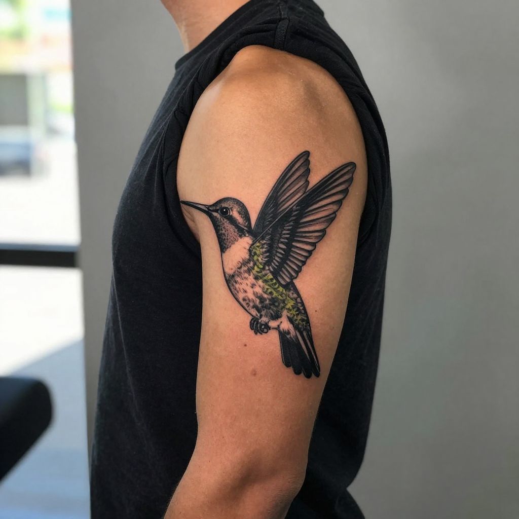 Blackwork Hummingbird tattoo idea