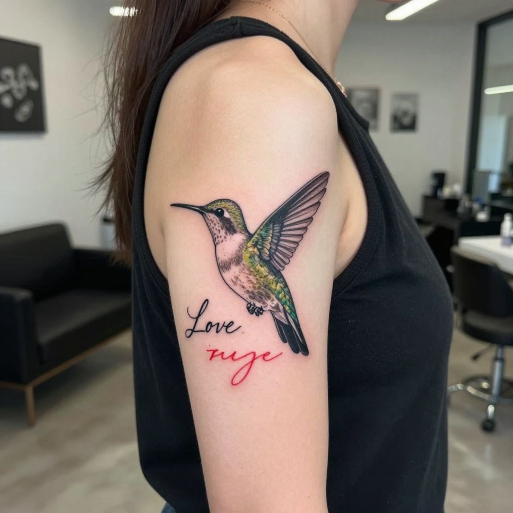 Hummingbird With Quote Banner tattoo idea
