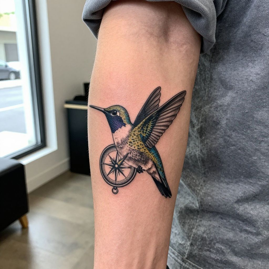 Hummingbird and Compass tattoo idea
