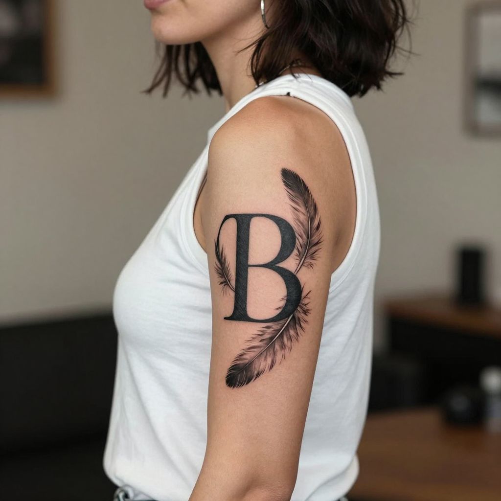 Initials with Feather Accents