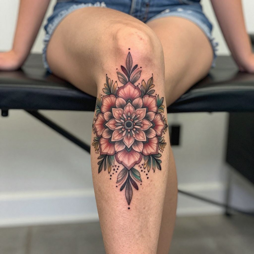 Floral knee mandala tattoo idea