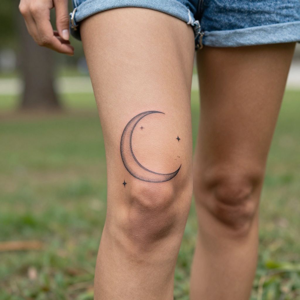 Crescent moon knee tattoo idea