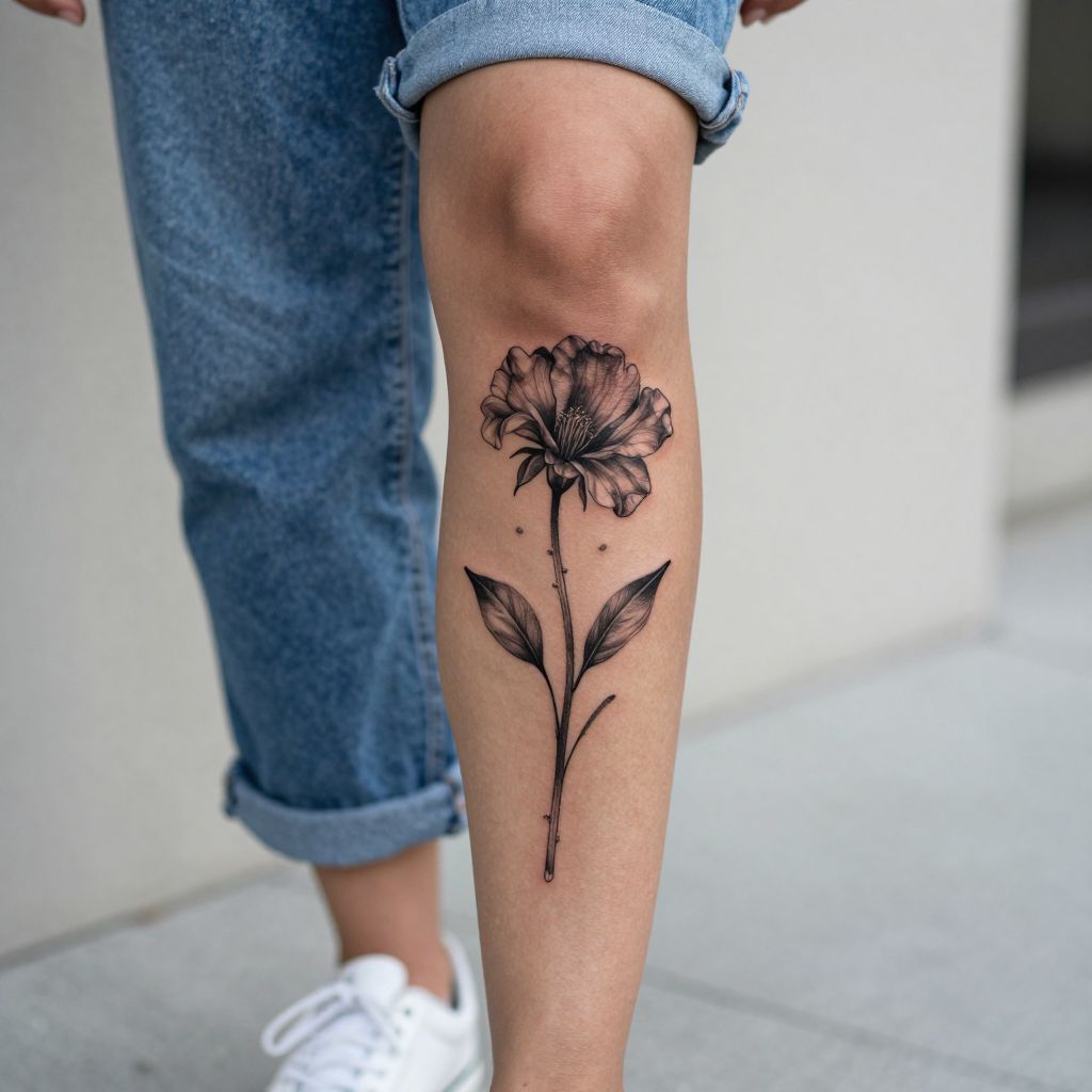 Wilting flower knee tattoo idea