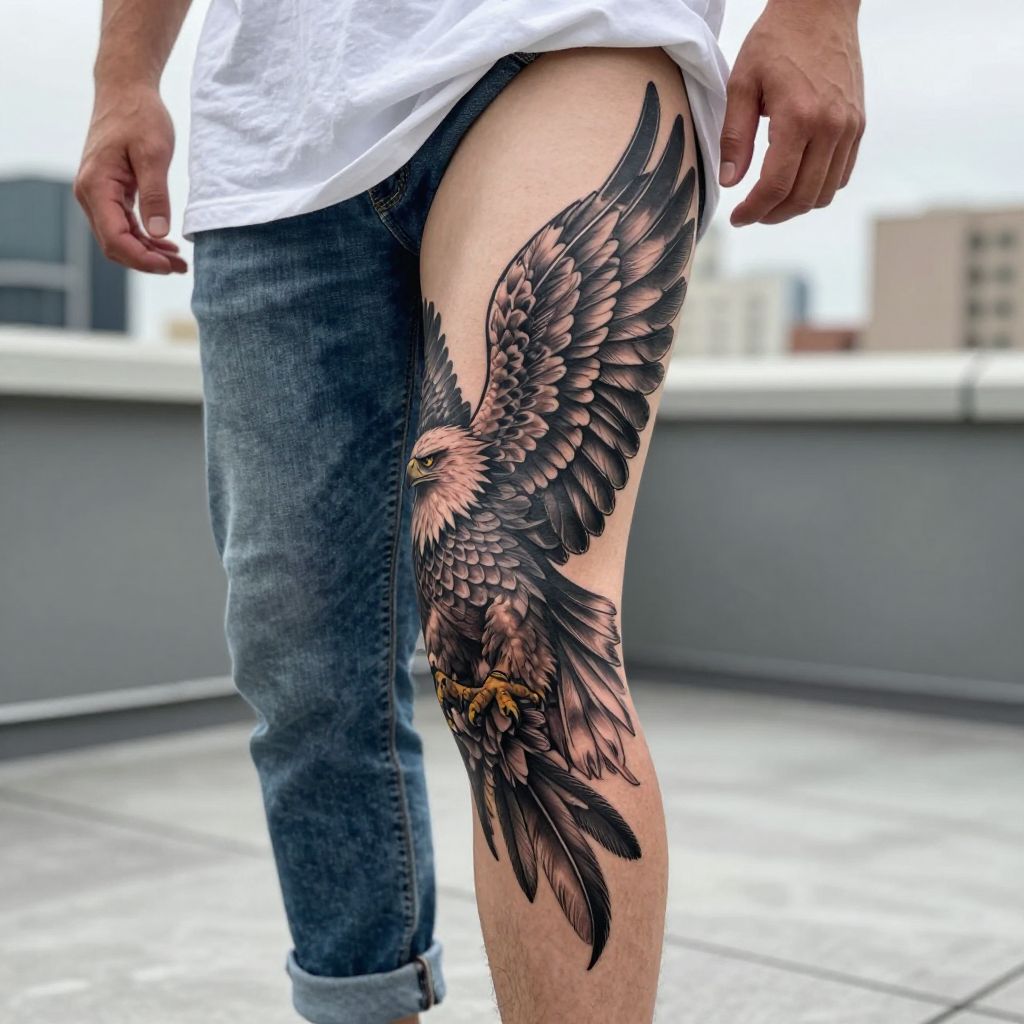 Eagle wing knee tattoo idea