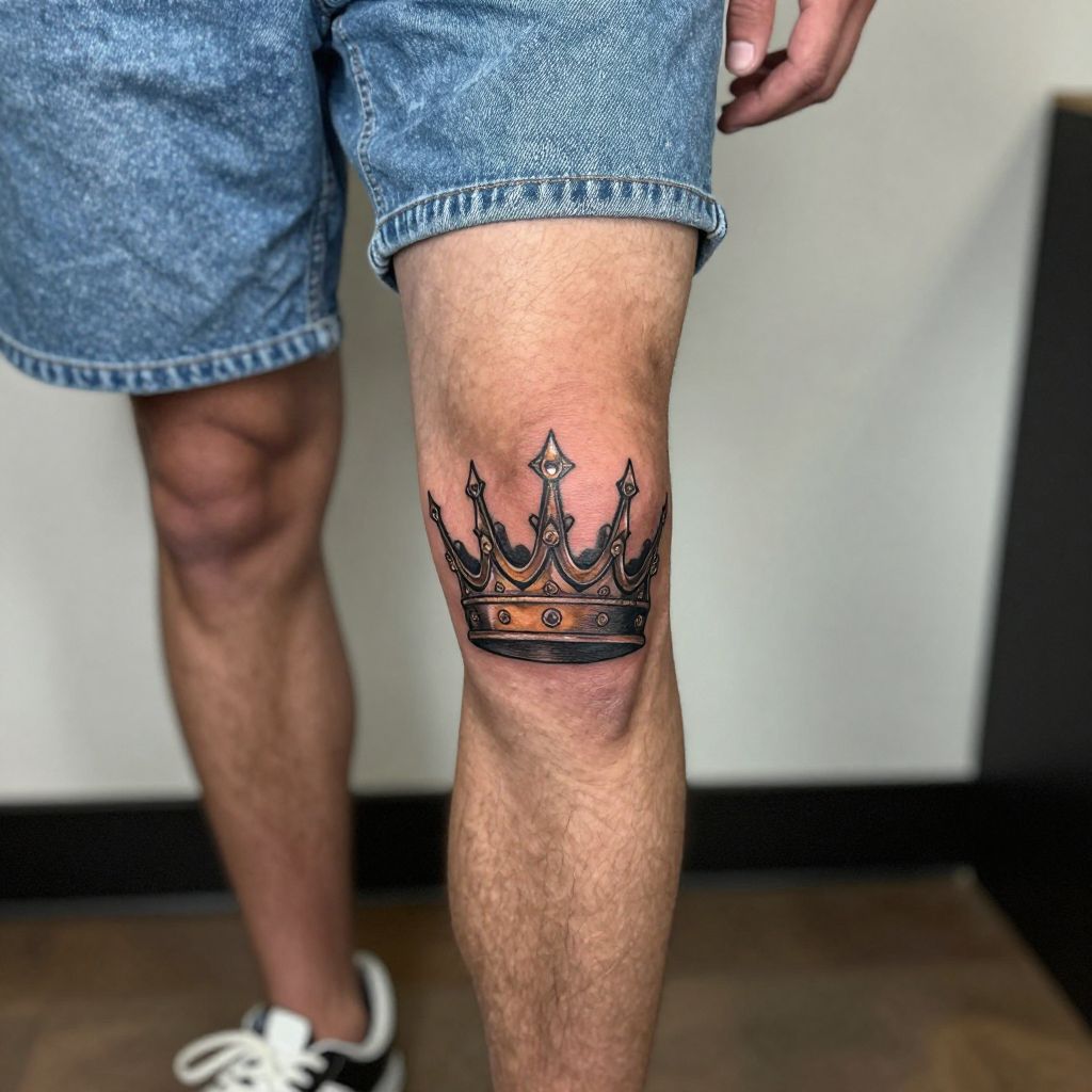 Crown knee tattoo idea