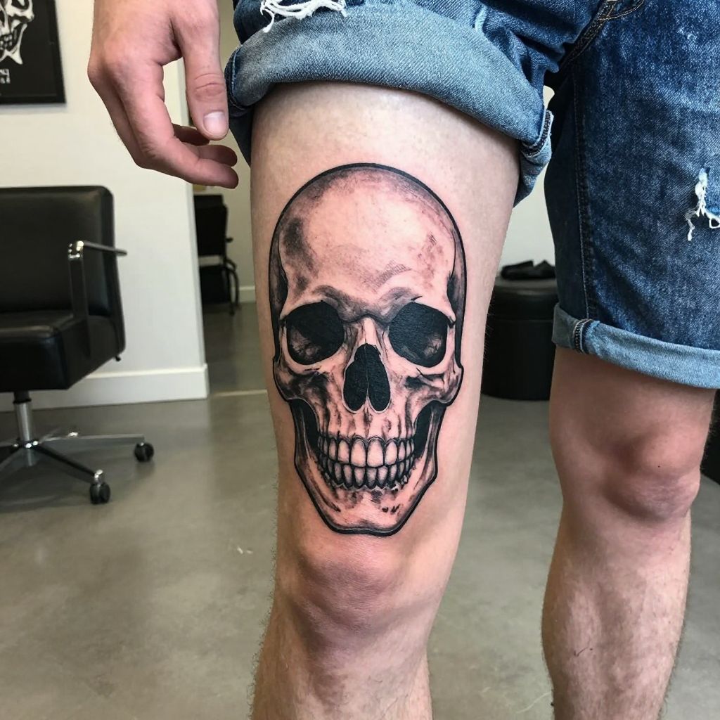 Skull knee tattoo idea