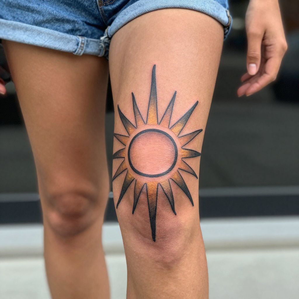 Sunburst knee tattoo idea