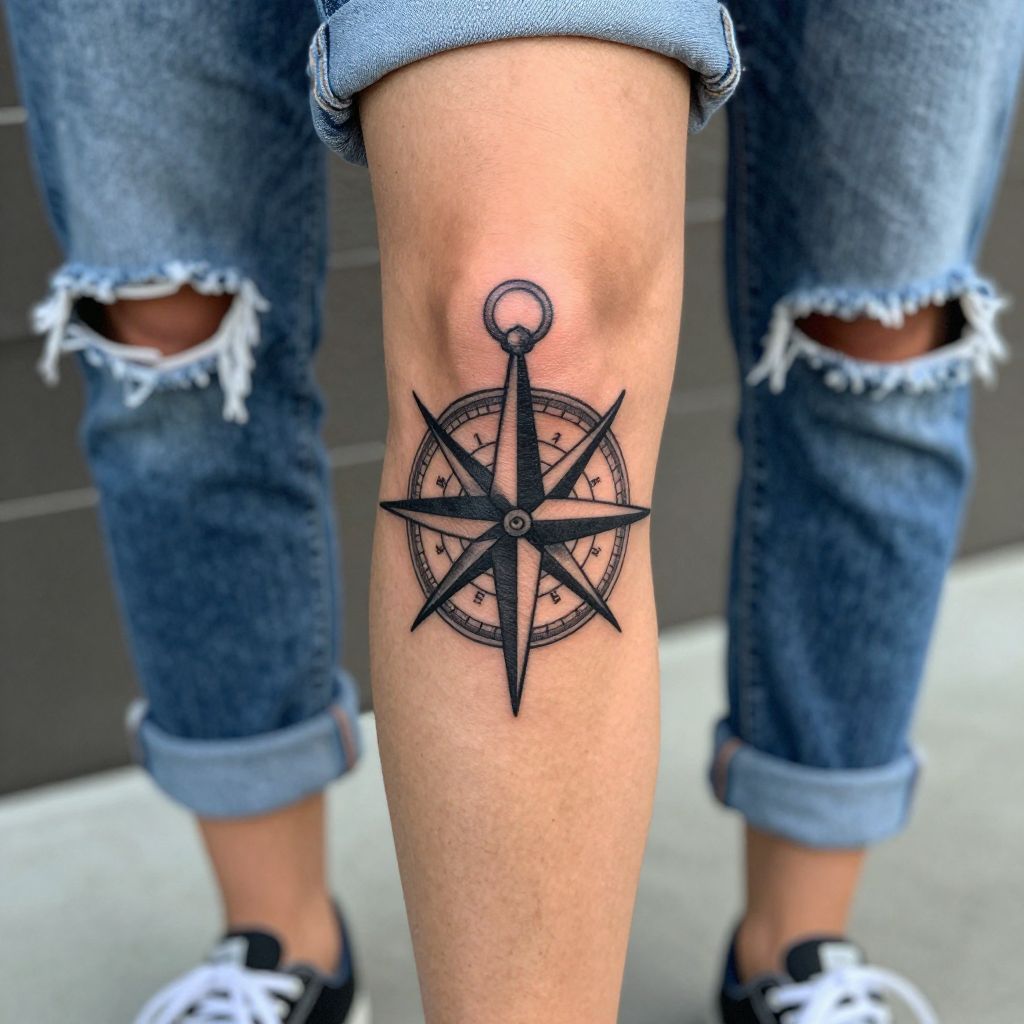 Compass knee tattoo idea