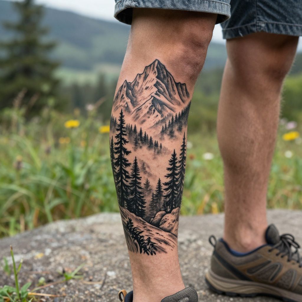 Mountain and Forest Scene Tattoo