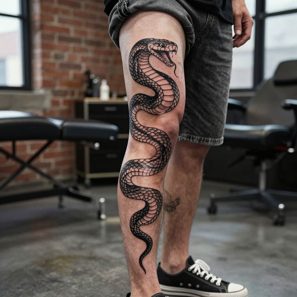 Snake Wrapped Calf Tattoo