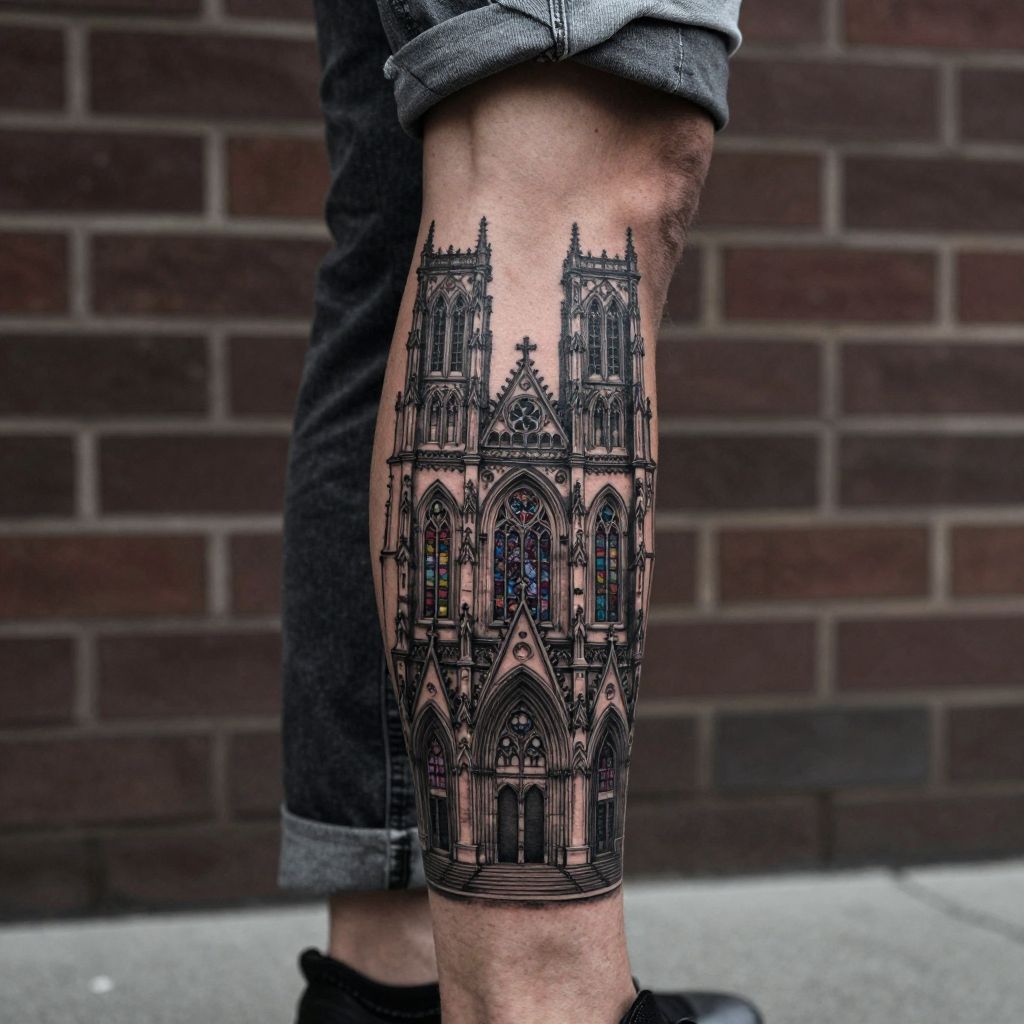 Gothic Cathedral Leg Tattoo