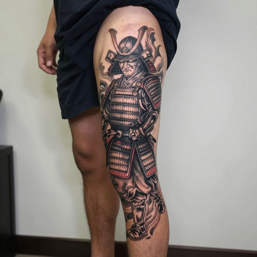 Samurai Warrior Leg Tattoo