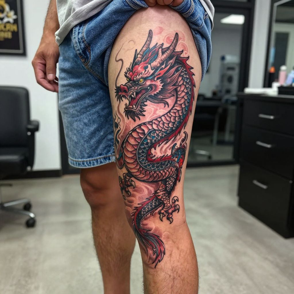 Dragon Thigh Tattoo