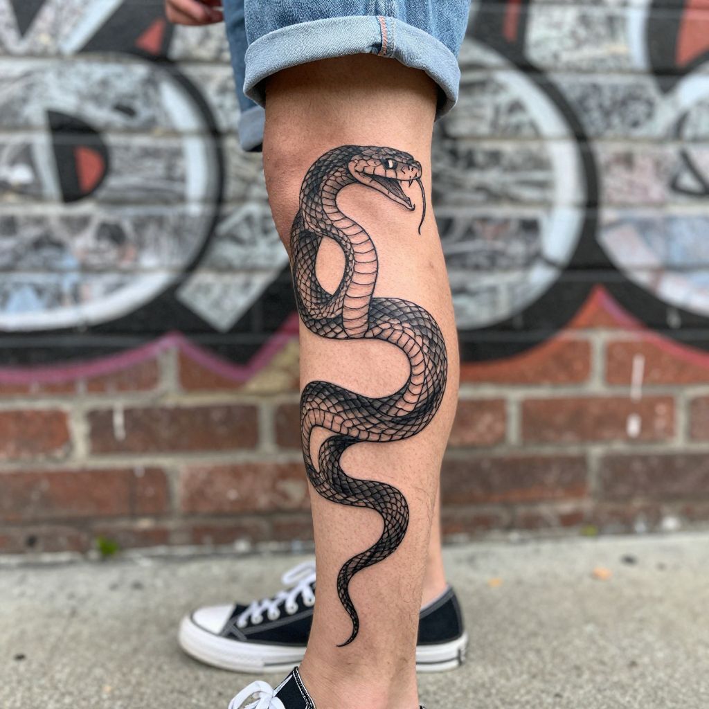 Snake Wrap Leg Tattoo