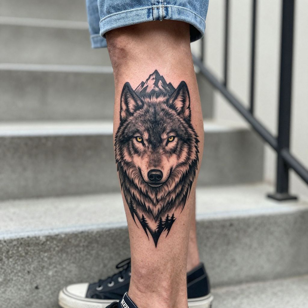 Wolf Pack Style Leg Tattoo