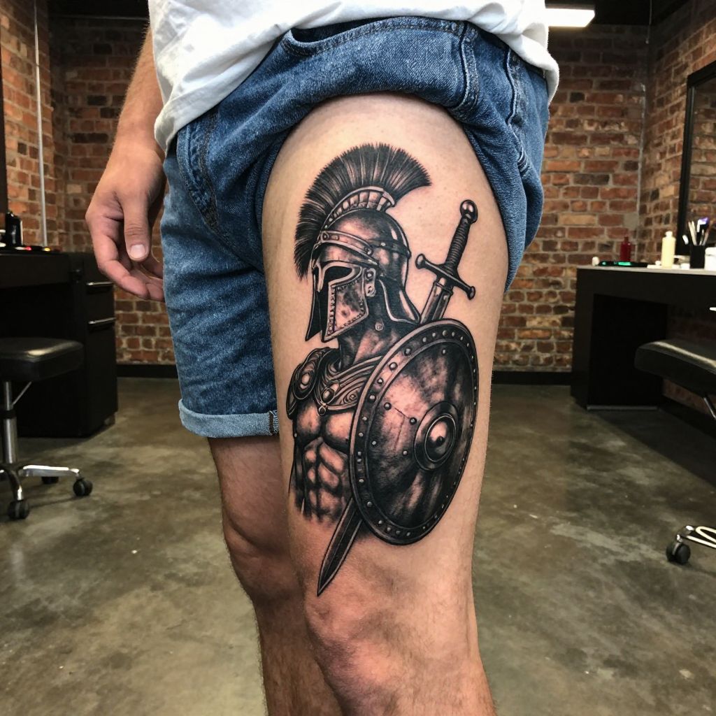 Roman Gladiator Leg Tattoo