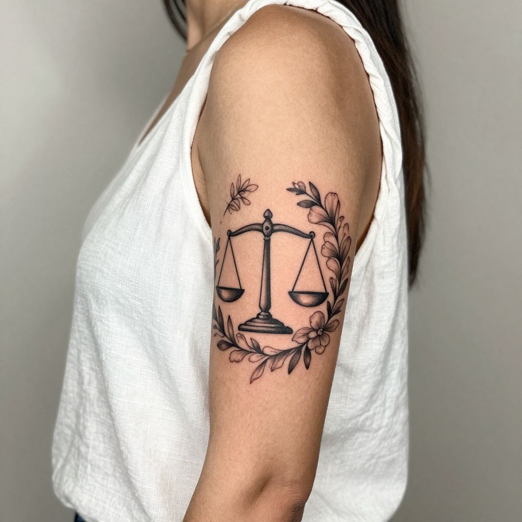 Classic Libra Scales with Floral Accents image