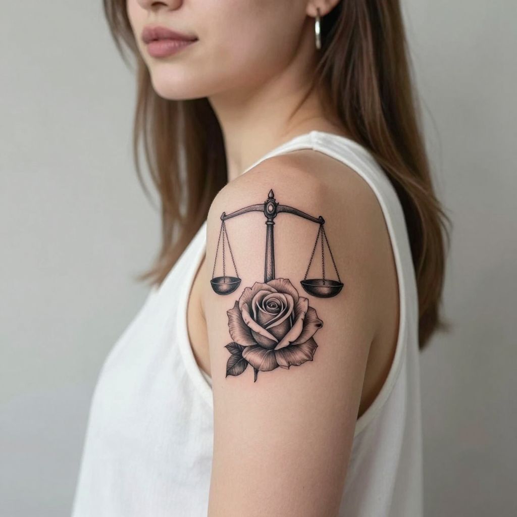 Libra and Rose Combo Tattoo image