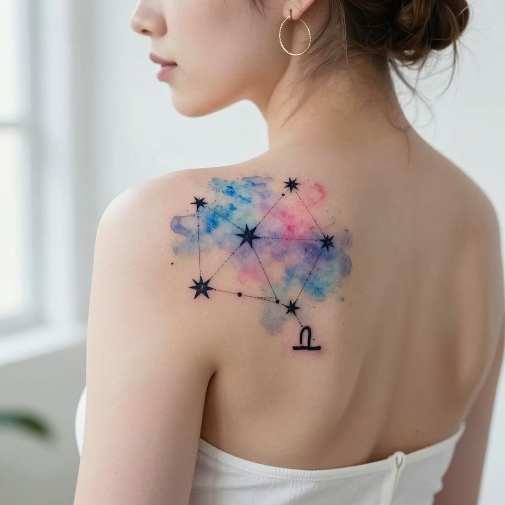 Watercolor Libra Constellation Tattoo image