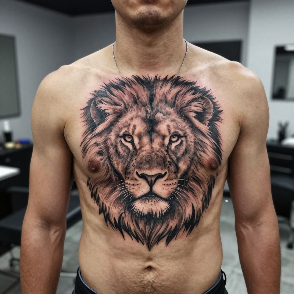 Lion Chest Tattoo