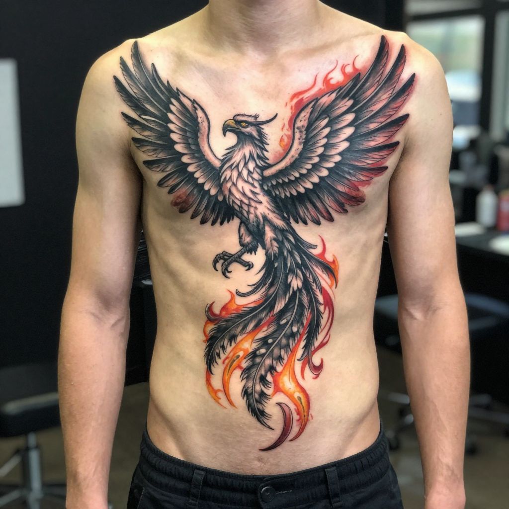Phoenix Rib and Side Tattoo