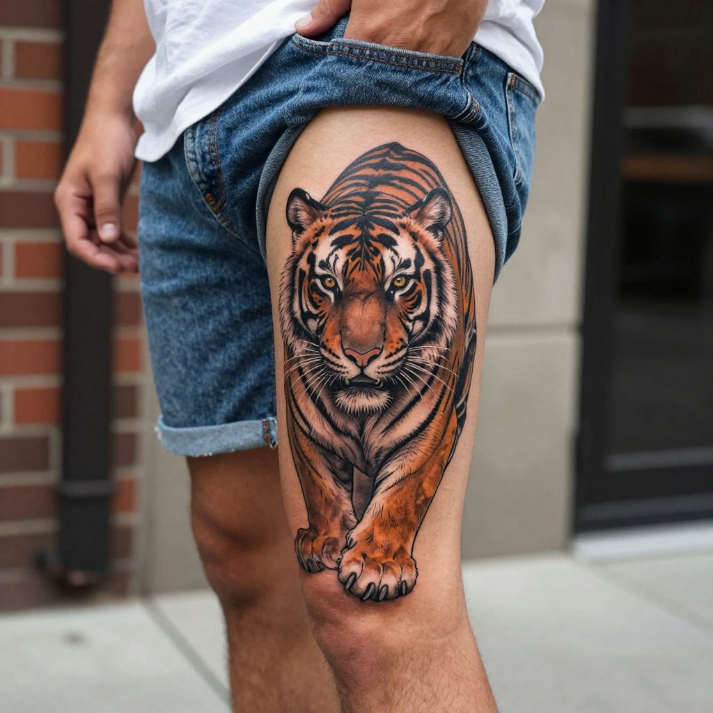 Tiger Thigh Tattoo