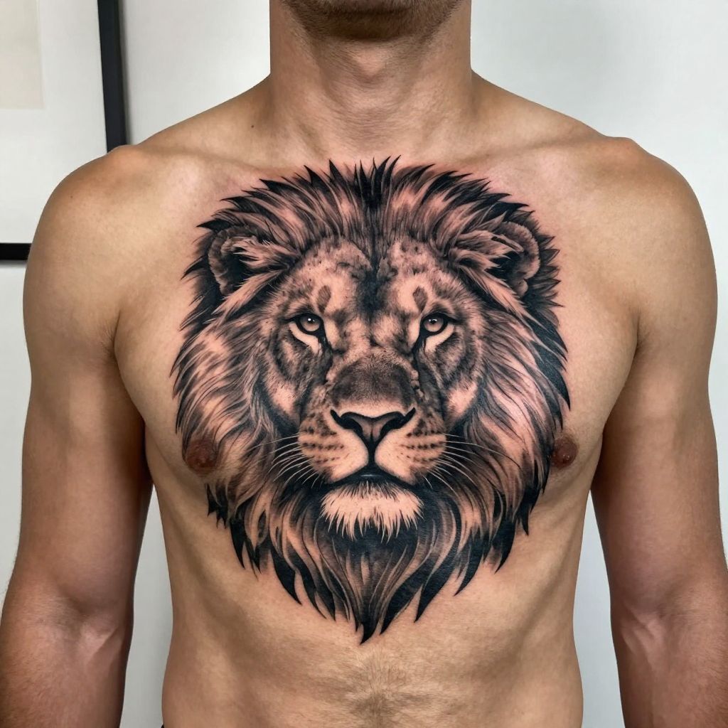 Lion Chest Tattoo