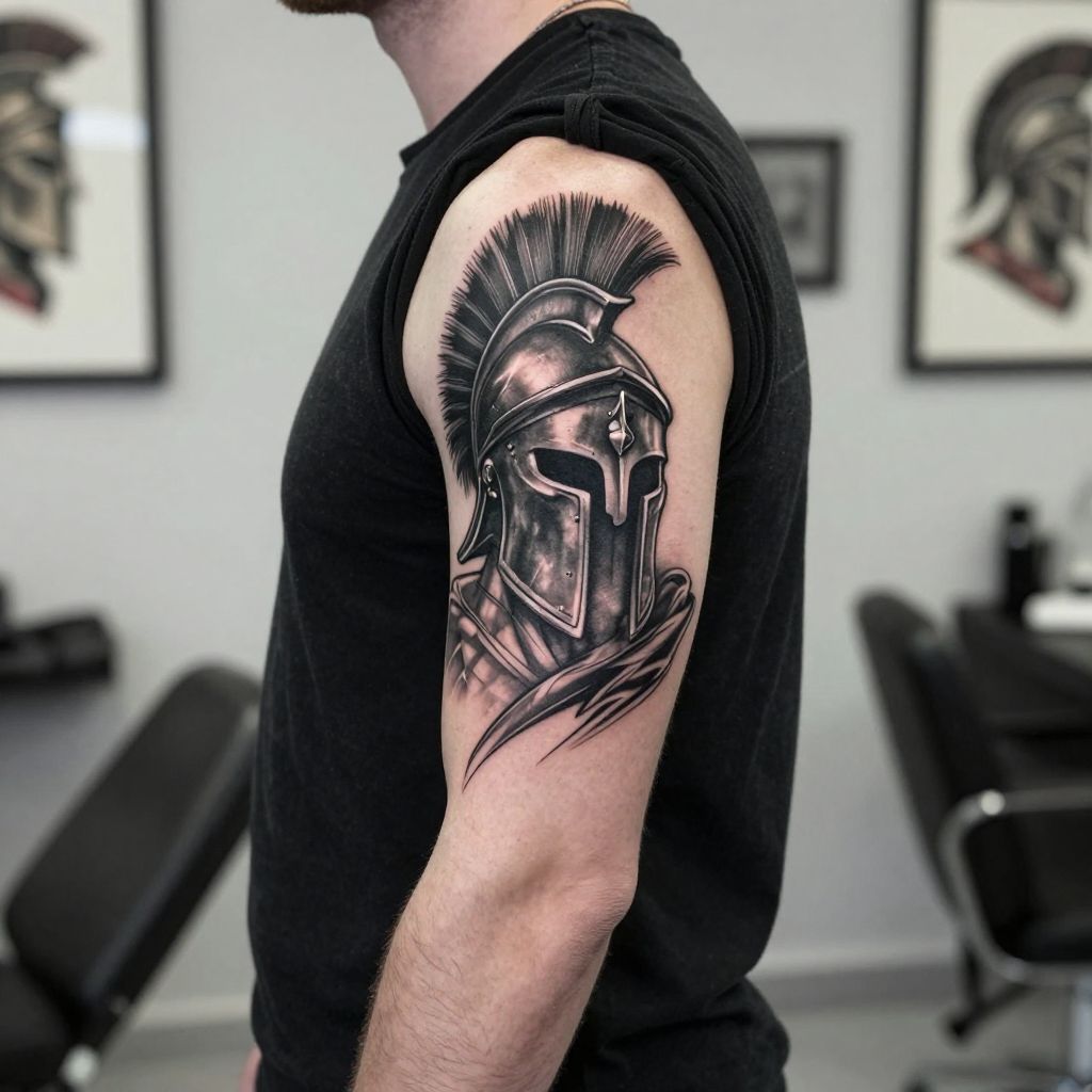 Spartan Helmet Arm Tattoo