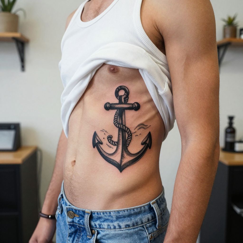 Anchor Side Rib Tattoo