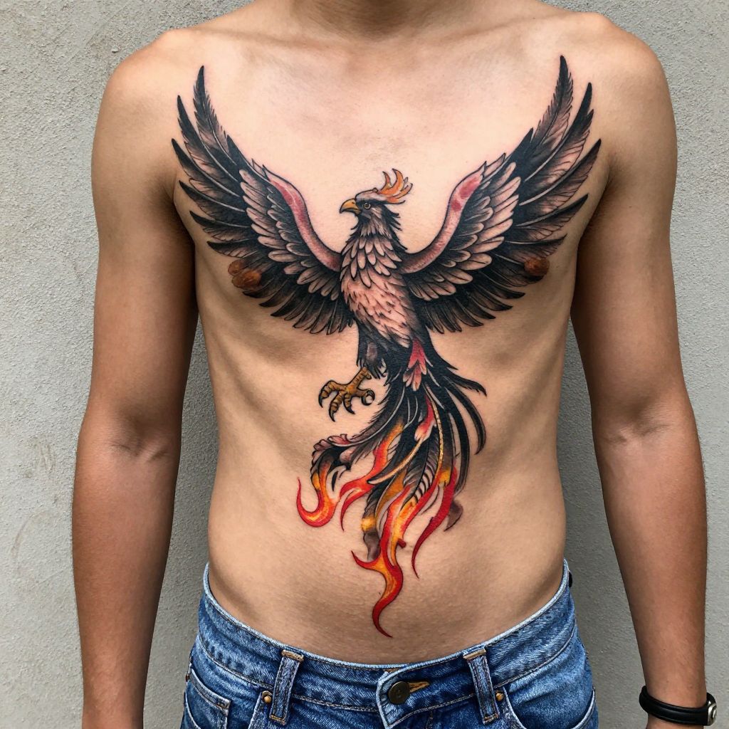Phoenix Rib Cage Tattoo