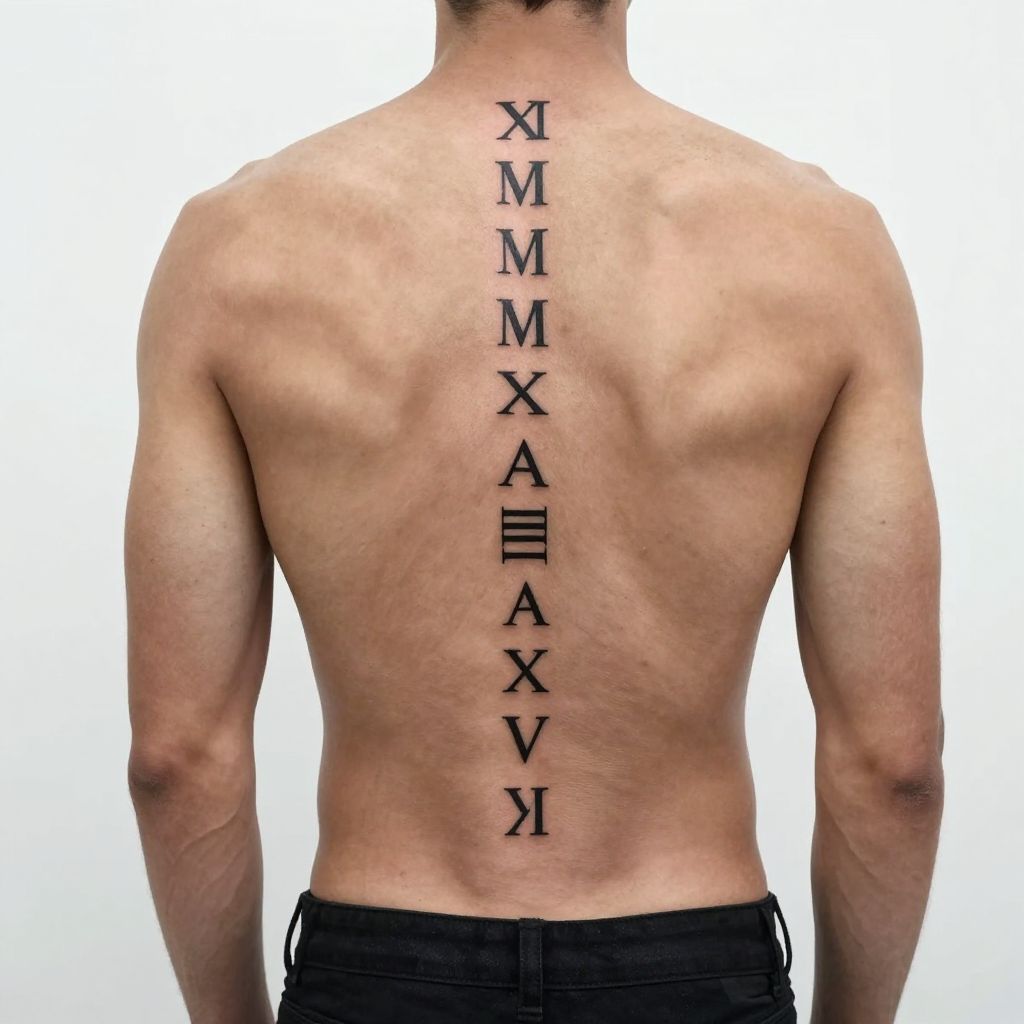 Minimalist Roman Numeral Spine Tattoo