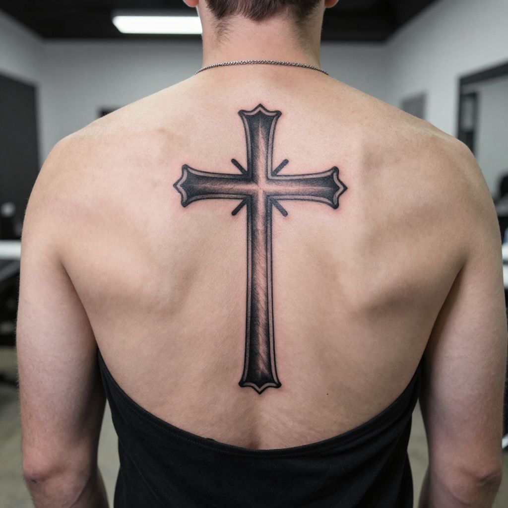 Religious Cross Back Tattoo