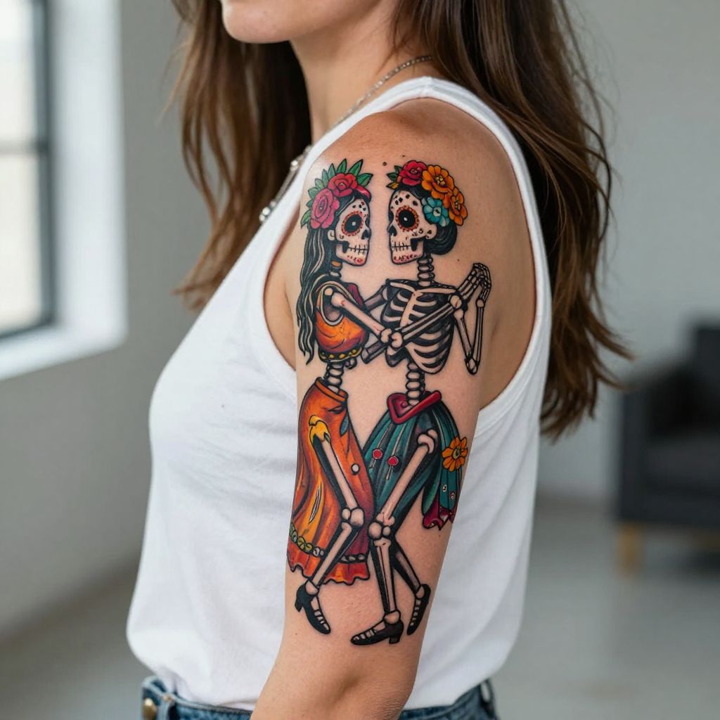 Dia de los Muertos Skeleton Couple tattoo