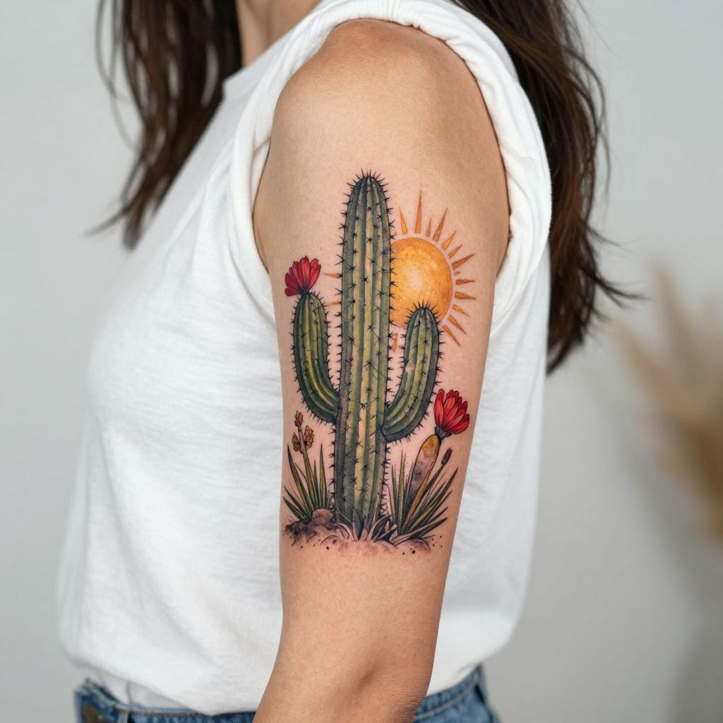 Mexican Cactus Scene tattoo