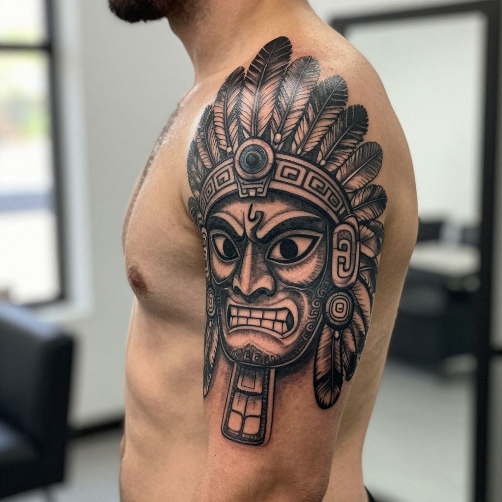 Aztec Warrior Mask tattoo
