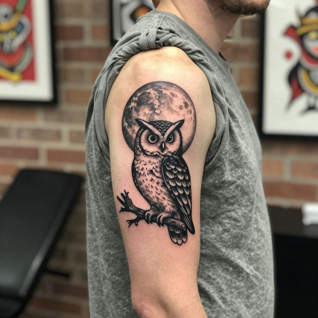 Moon and Owl Tattoo