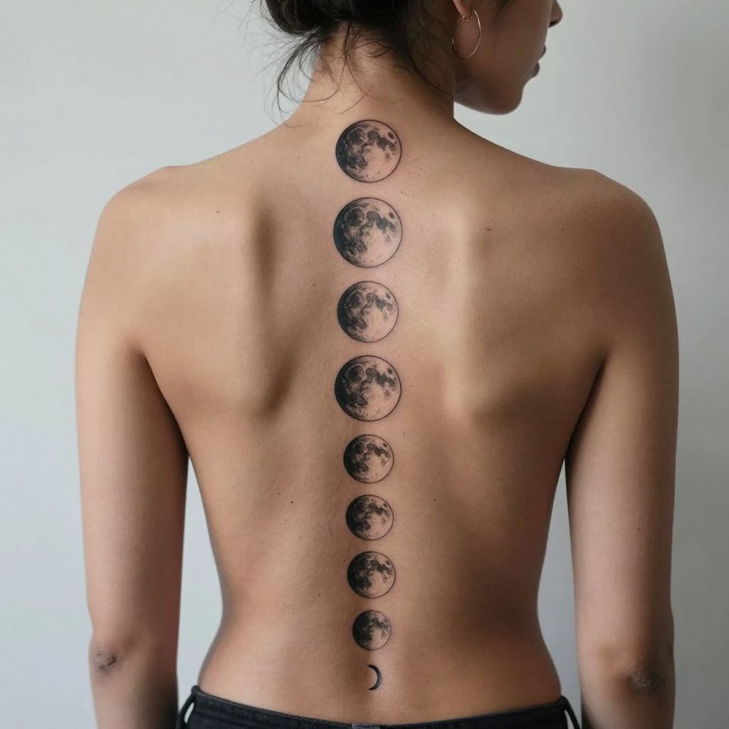 Moon Phases Spine Tattoo