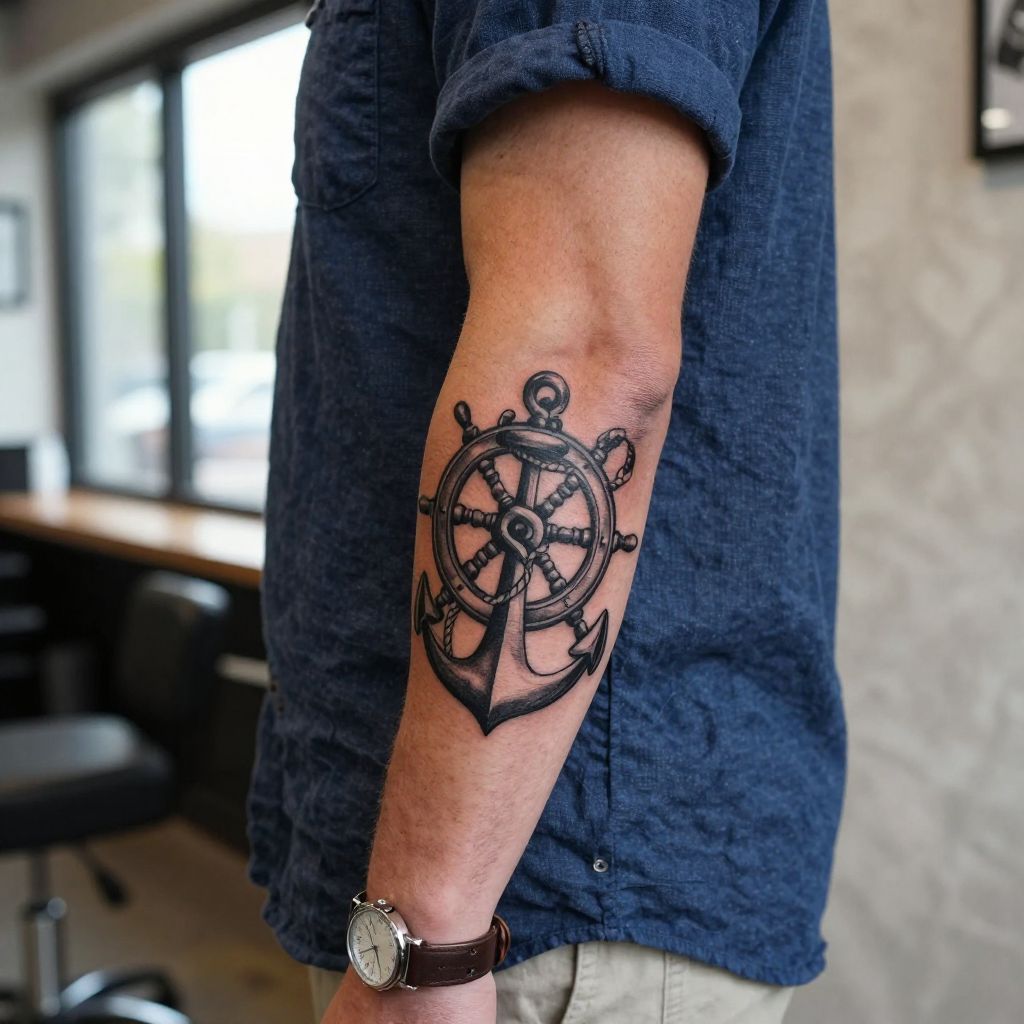 Anchor and Ship Wheel tattoo