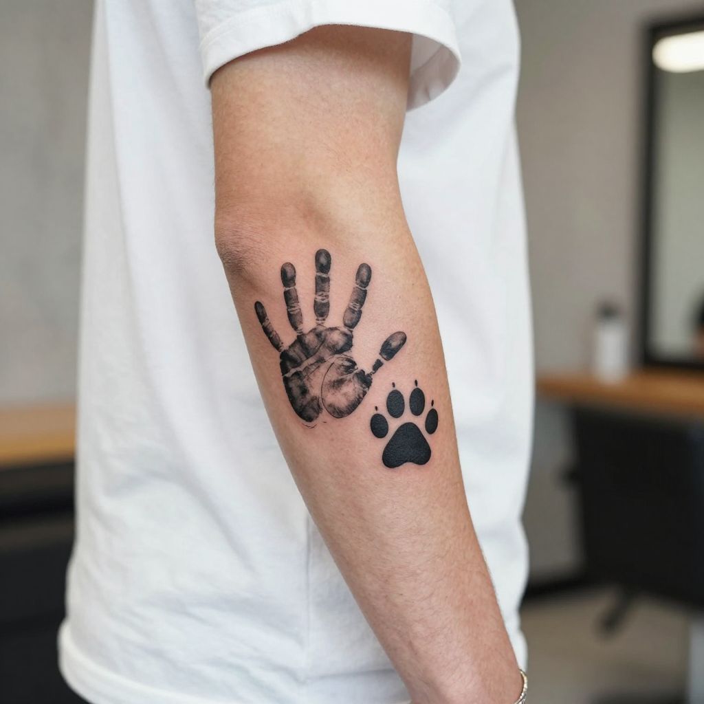 Paw Print and Handprint Combo tattoo