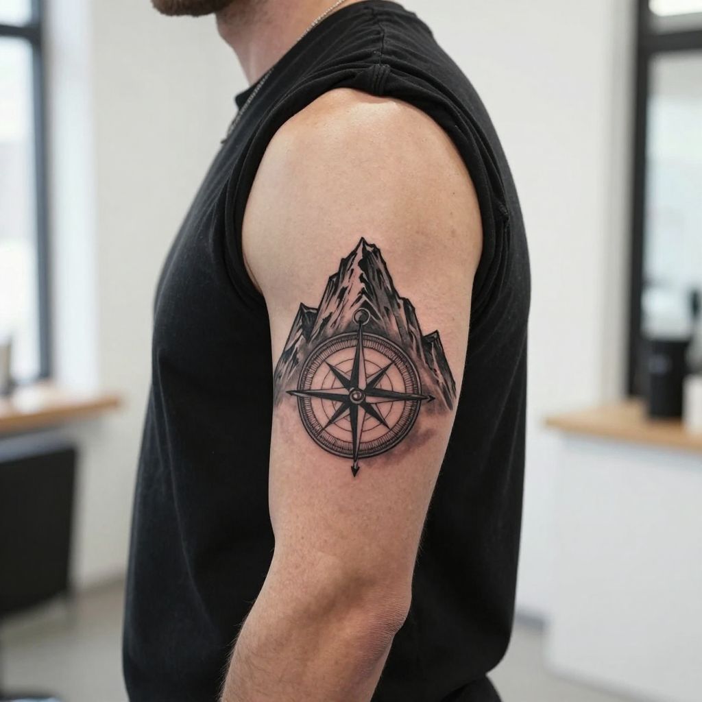 Mountain with Compass tattoo idea