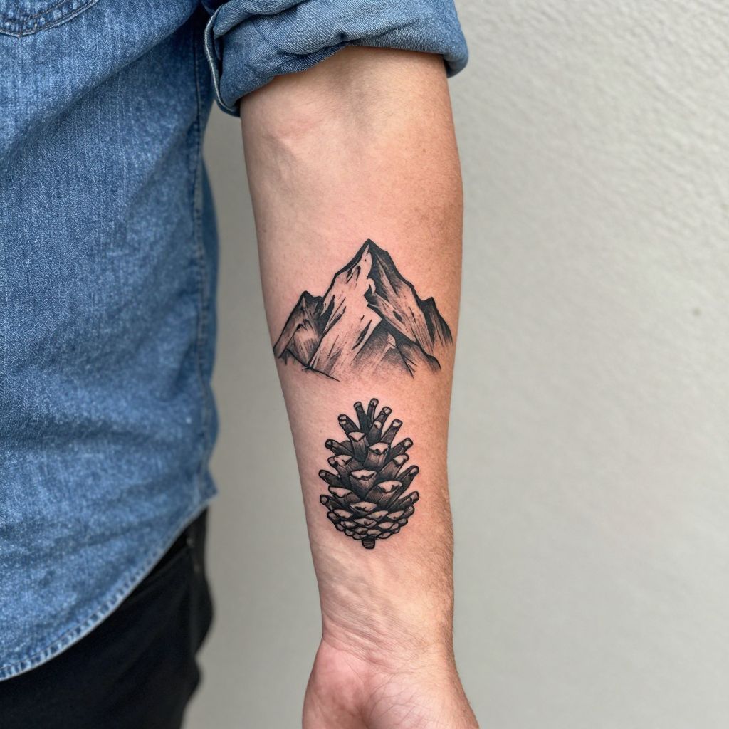 Mountain with Pine Cone tattoo idea