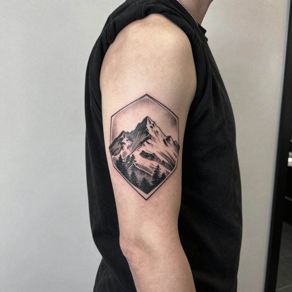 Mountain Inside a Geometric Shape tattoo idea