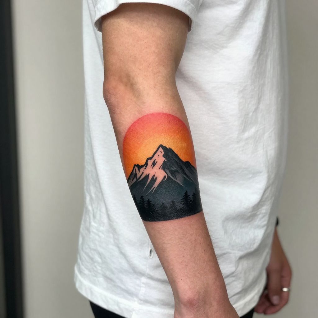 Mountain Sunrise Silhouette tattoo idea