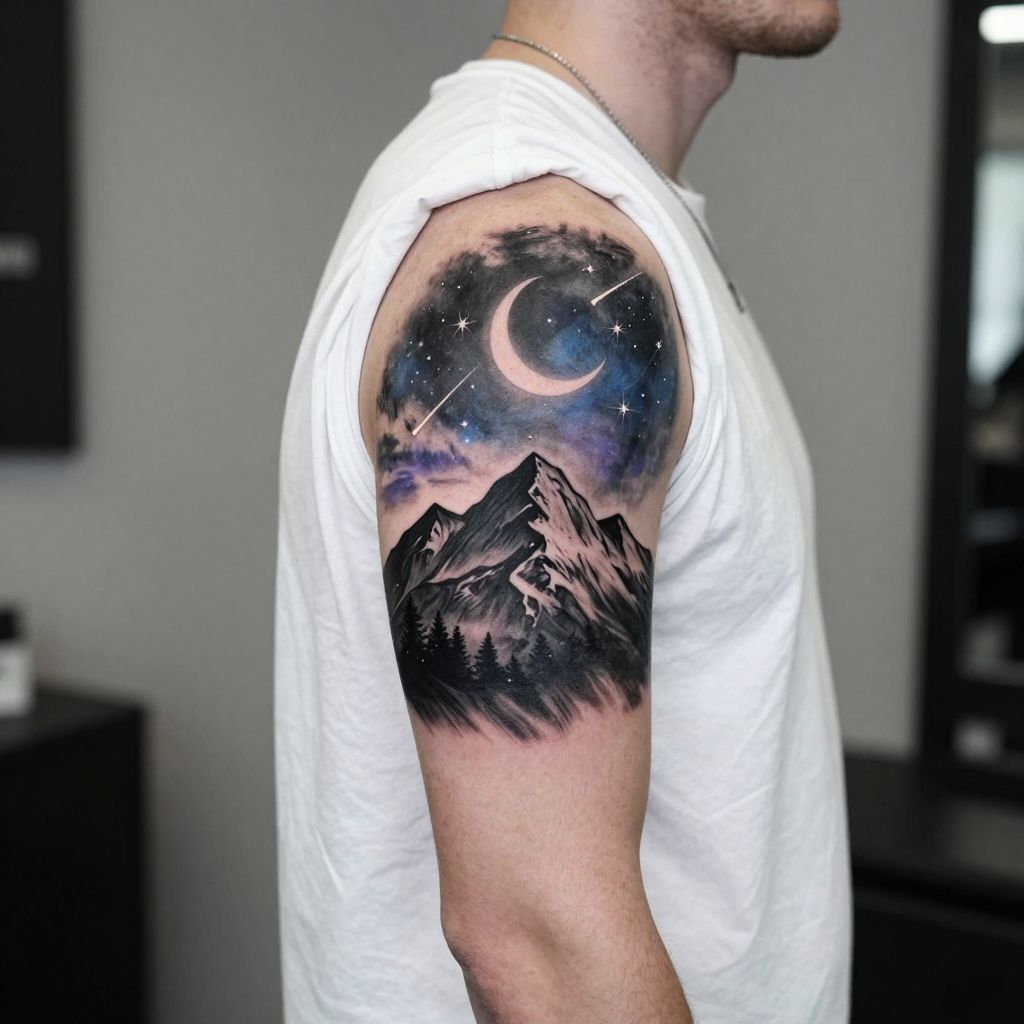 Mountain Range with Night Sky tattoo idea